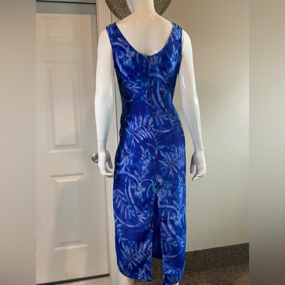 Expressions~Tropical Blue Faux Wrap Midi Dress~Scoop Neck~Sleeveless~Size 10 - Picture 15 of 16